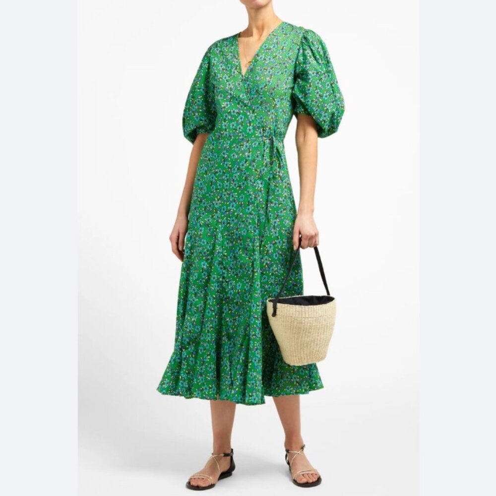 Rhode Green Floral Fiona Wrap Dress, Size Small